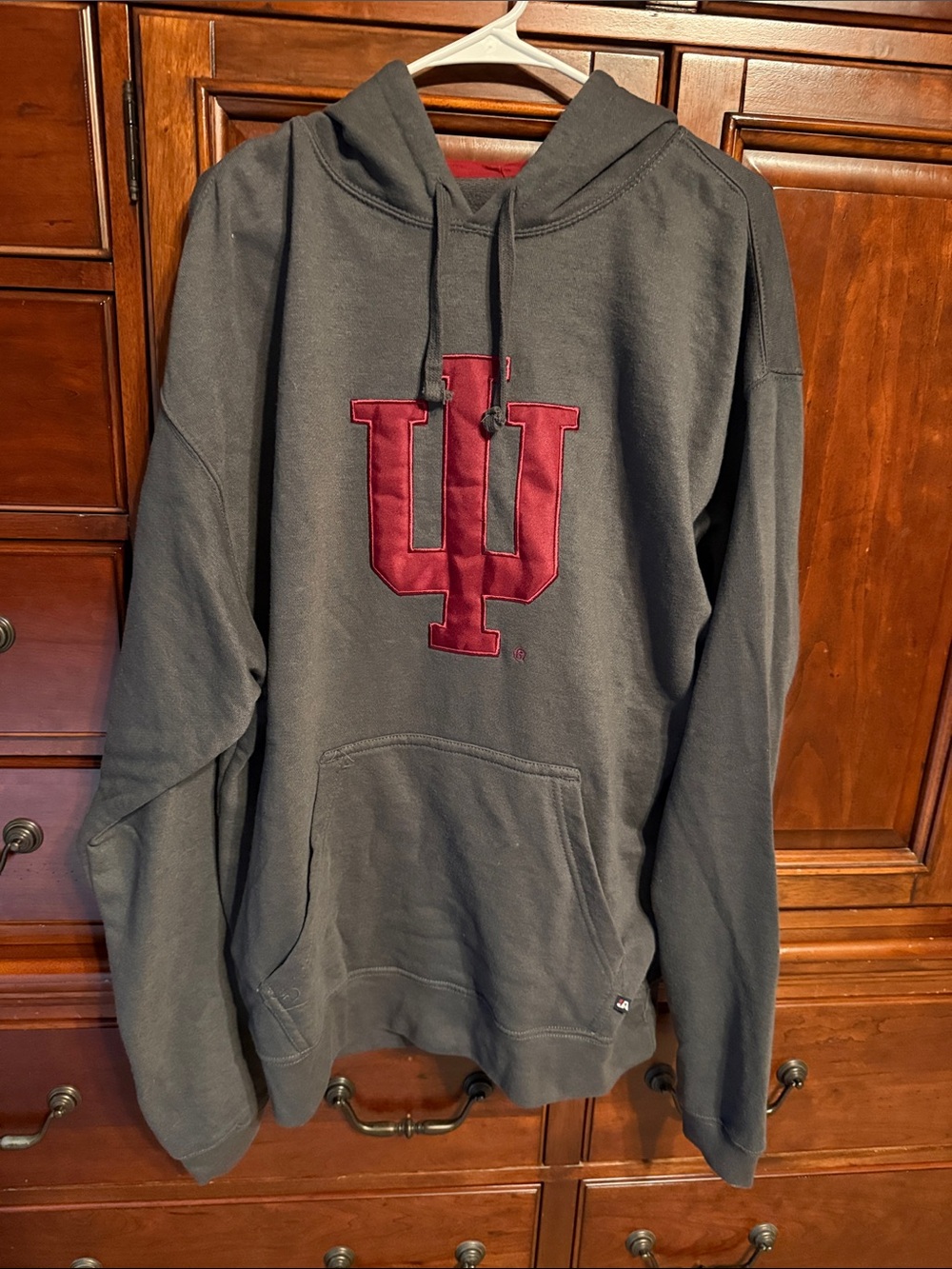 Indiana University Men's Charcoal Hooded Sweatshirt with Crimson Logo